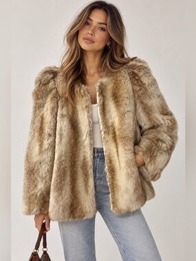 pins and needles women’s small tan faux fur jacket coat boho vintage inspired